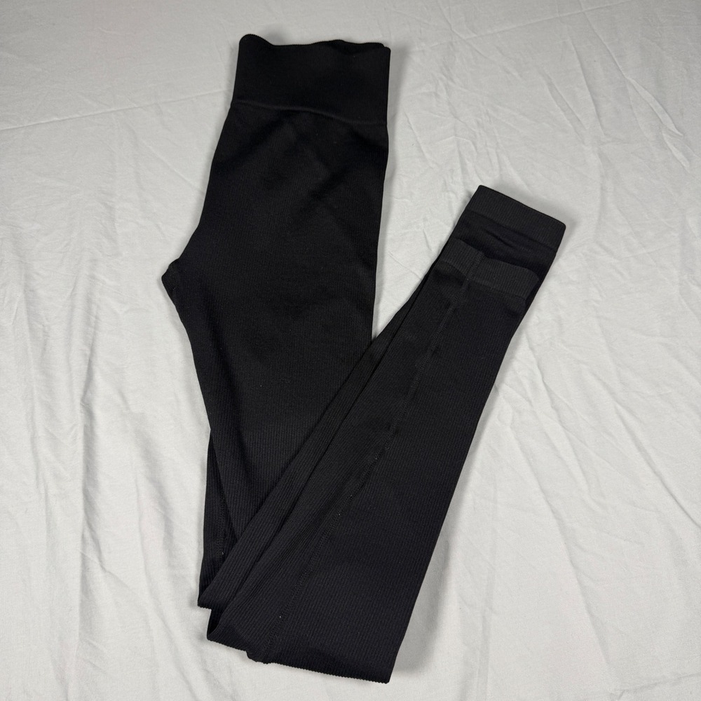 Missguided Womens Small Black Seamless Ribbed High Waisted Activewear Leggings